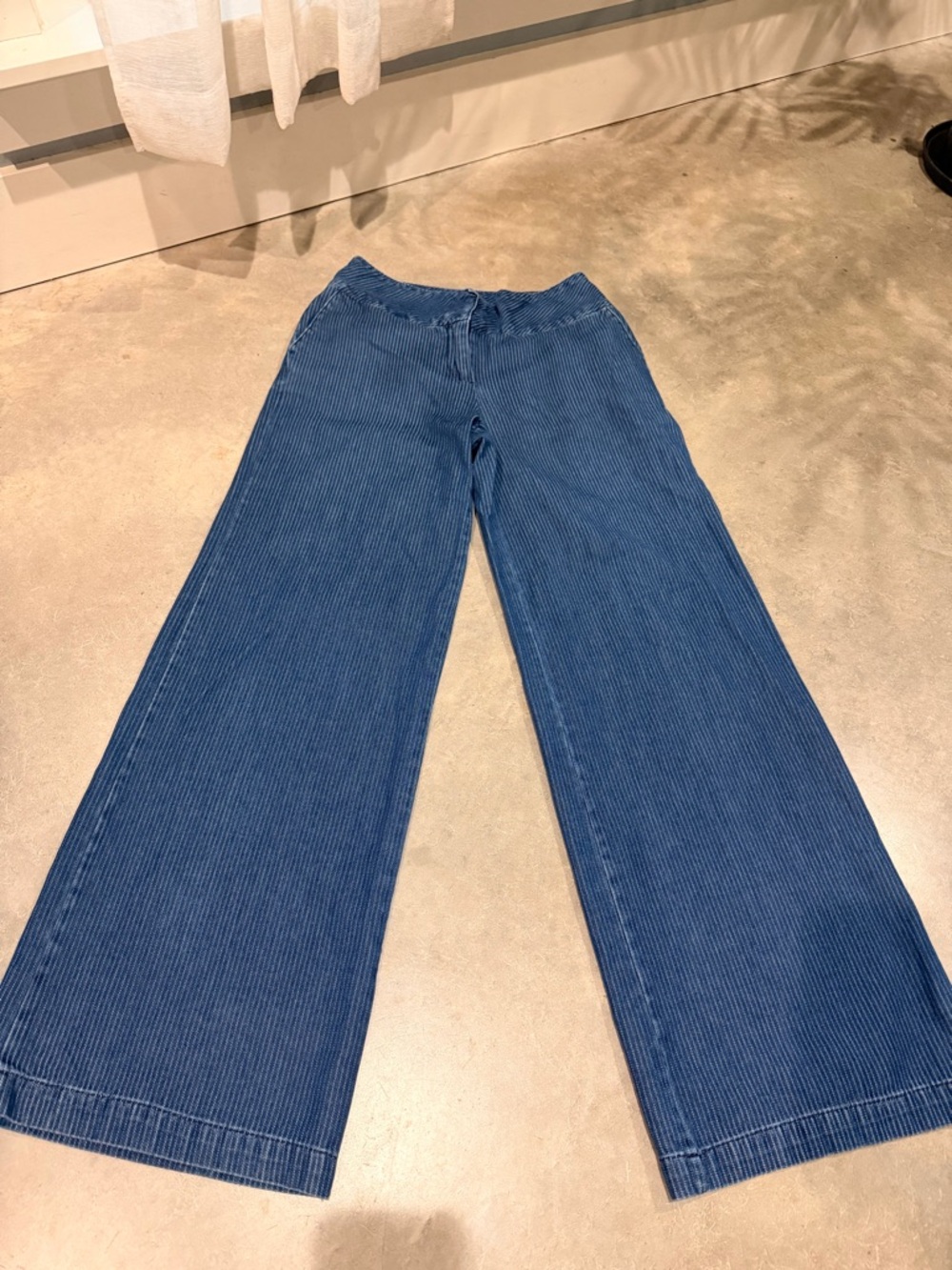 Cato Ribbed 100% Tencel Soft Wide-Leg Jeans in Indigo Stripped Blue Jeans 2